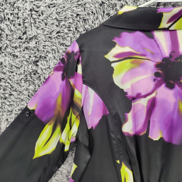 Susan Graver Women Floral Art to Wear Button Down Top M Black Purple 3/4 Sleeve - Picture 16 of 16
